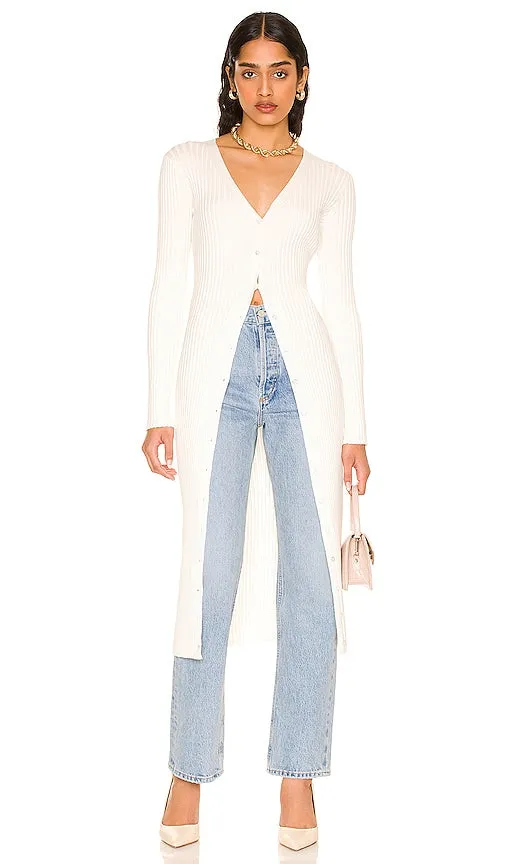 525 Wide Rib Long Cardigan in Ivory