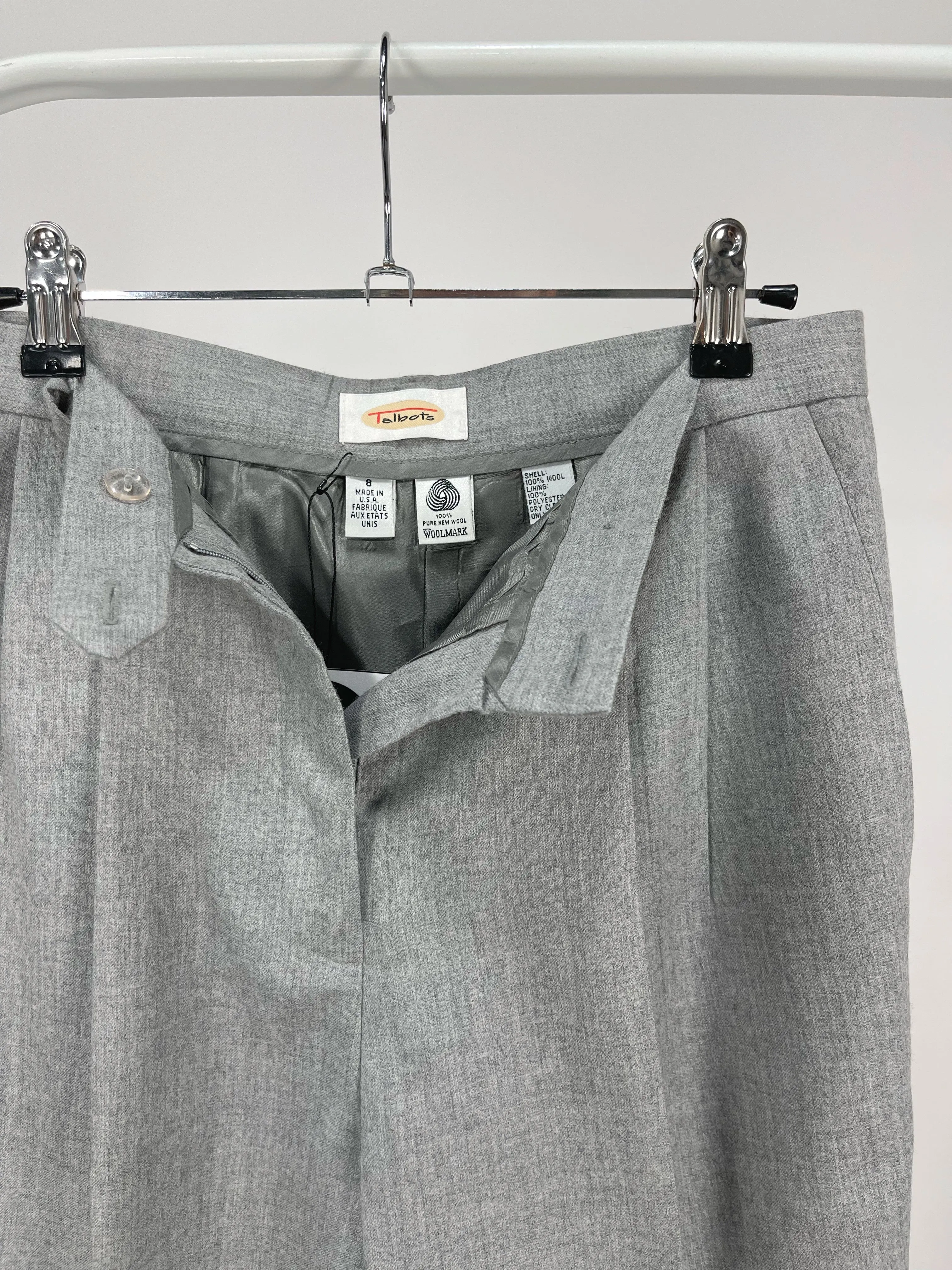 90s Vintage Talbots Grey Wool Pleated Trousers (W28")