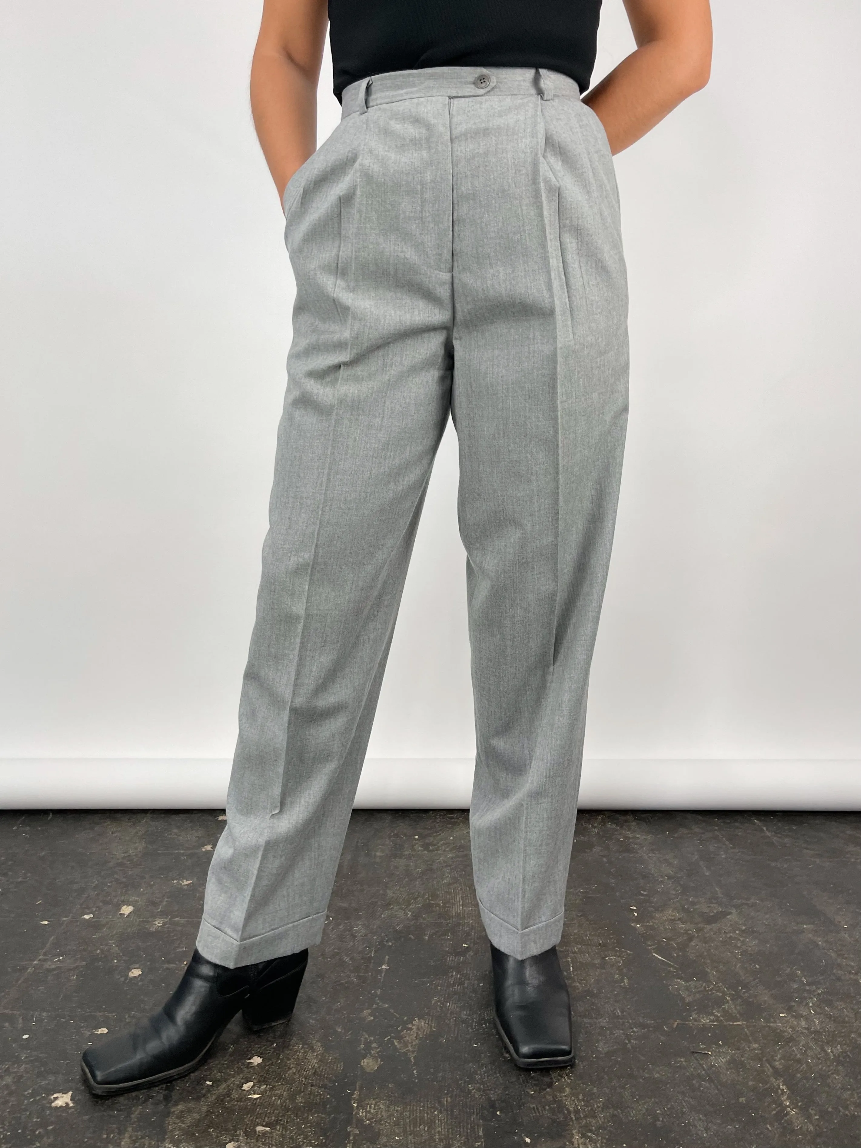 90s Vintage Talbots Grey Wool Pleated Trousers (W28")