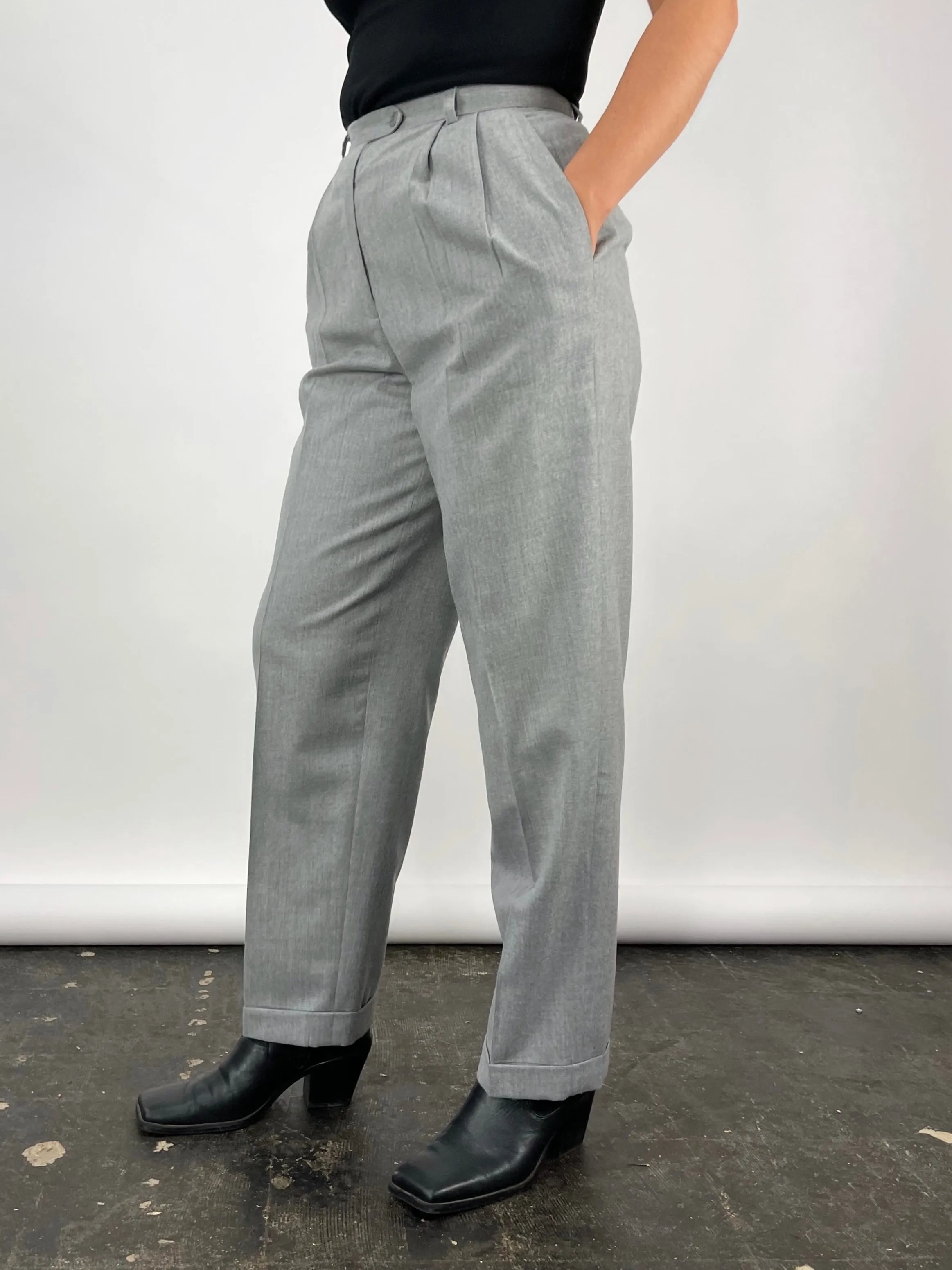 90s Vintage Talbots Grey Wool Pleated Trousers (W28")