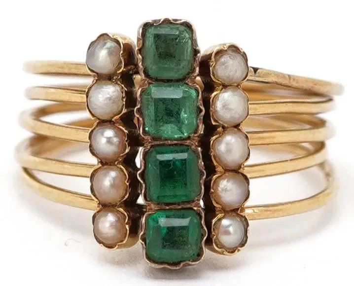 Antique Emerald and Pearl Harem Ring