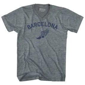 Barcelona Running Track Winged Foot Tri-Blend V-neck Womens Junior Cut T-shirt