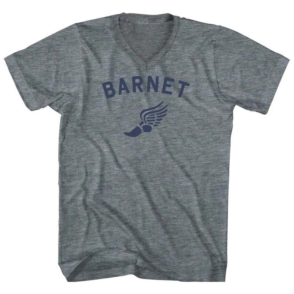 Barnet Running Track Winged Foot Adult Tri-Blend V-neck T-shirt