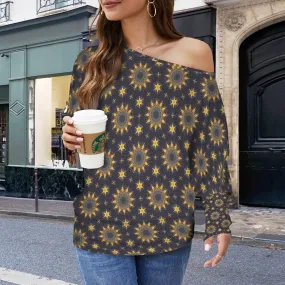 Batwing Long Sleeve Sweater Sunflowers Purple Sunset