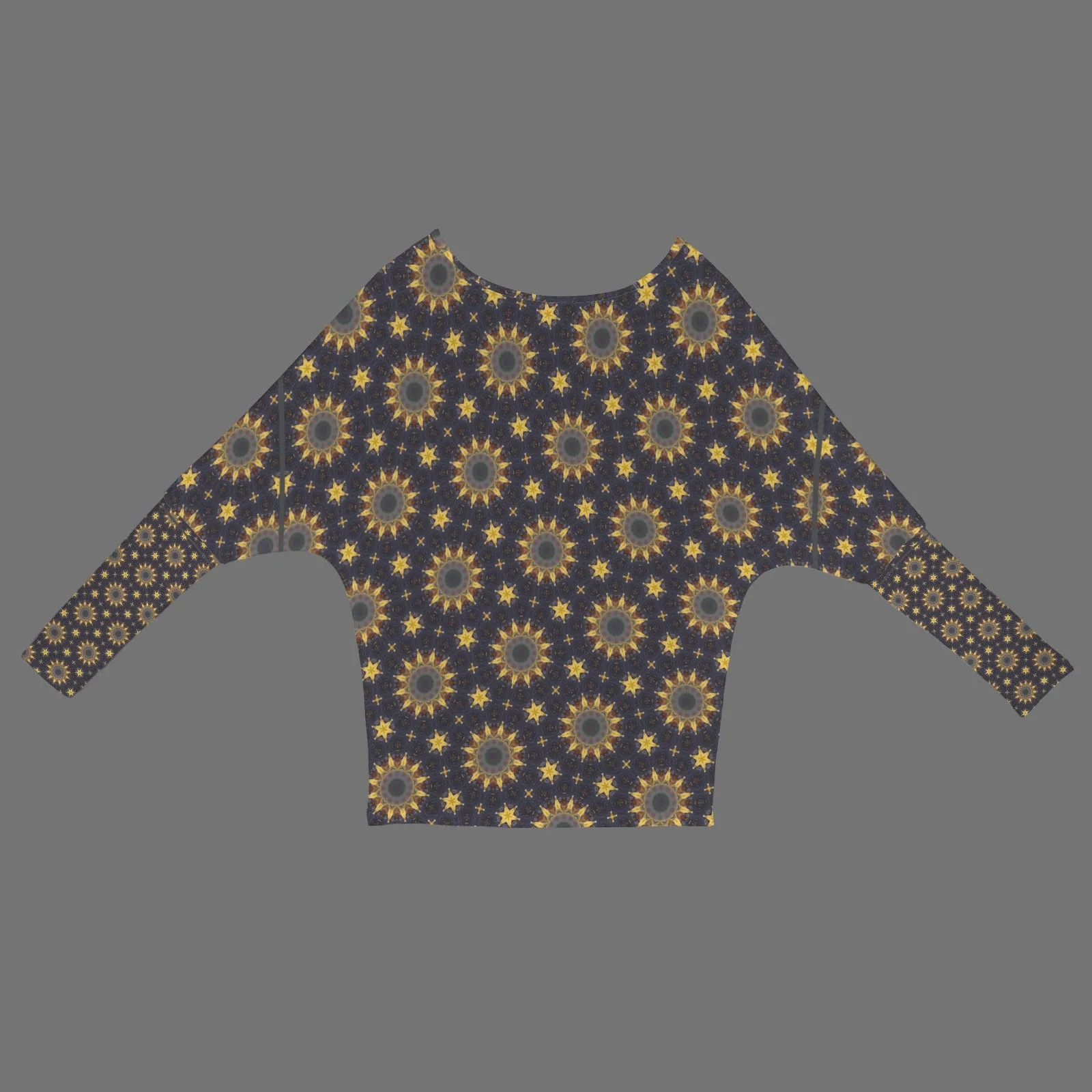 Batwing Long Sleeve Sweater Sunflowers Purple Sunset