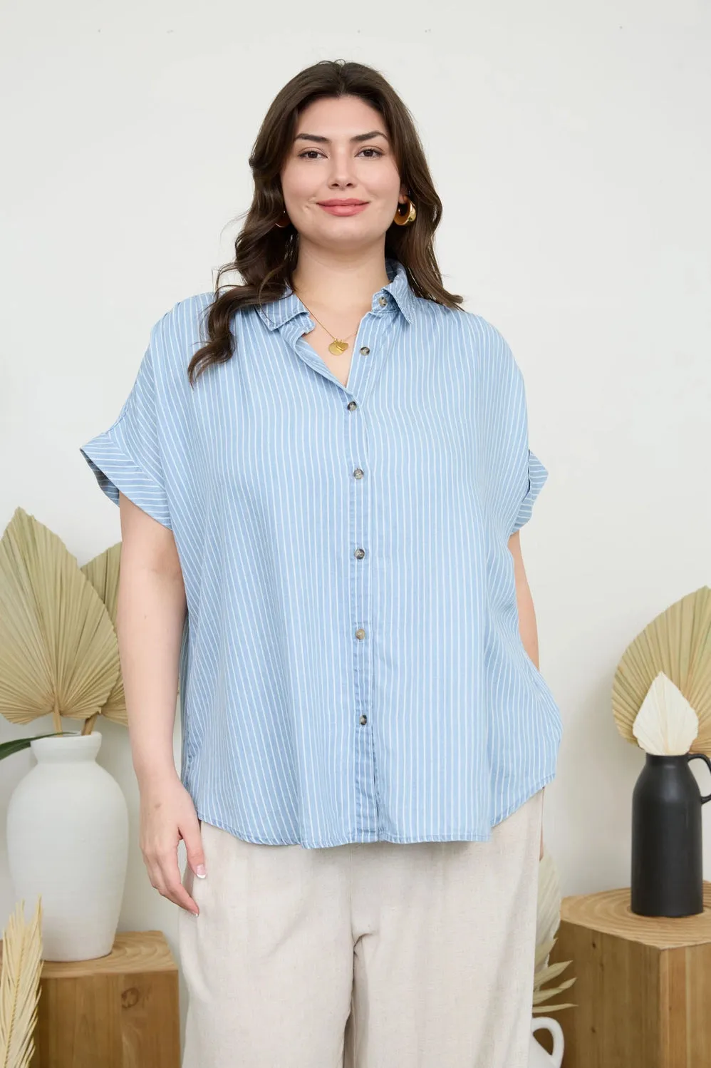 Chambray Short Sleeve Top