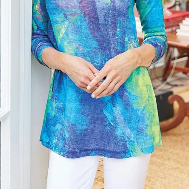 Fashion tie-dye printed V-neck t-shirt women loose top