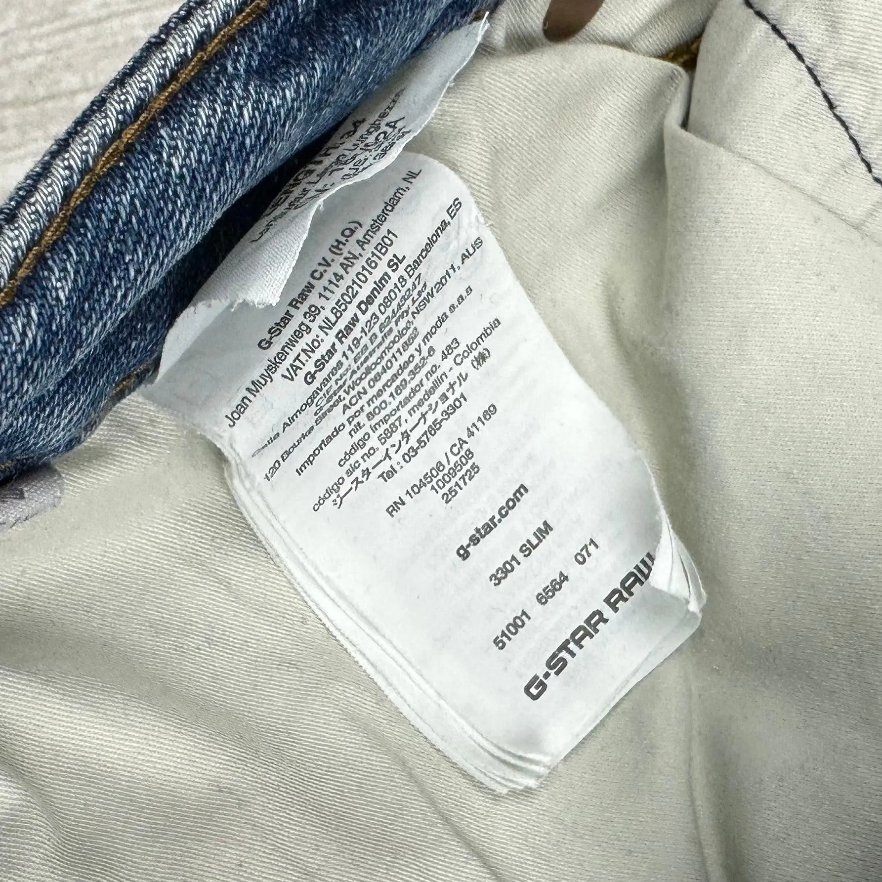 G Star  Raw Mens '3301 Slim' Jeans -Size 36/34