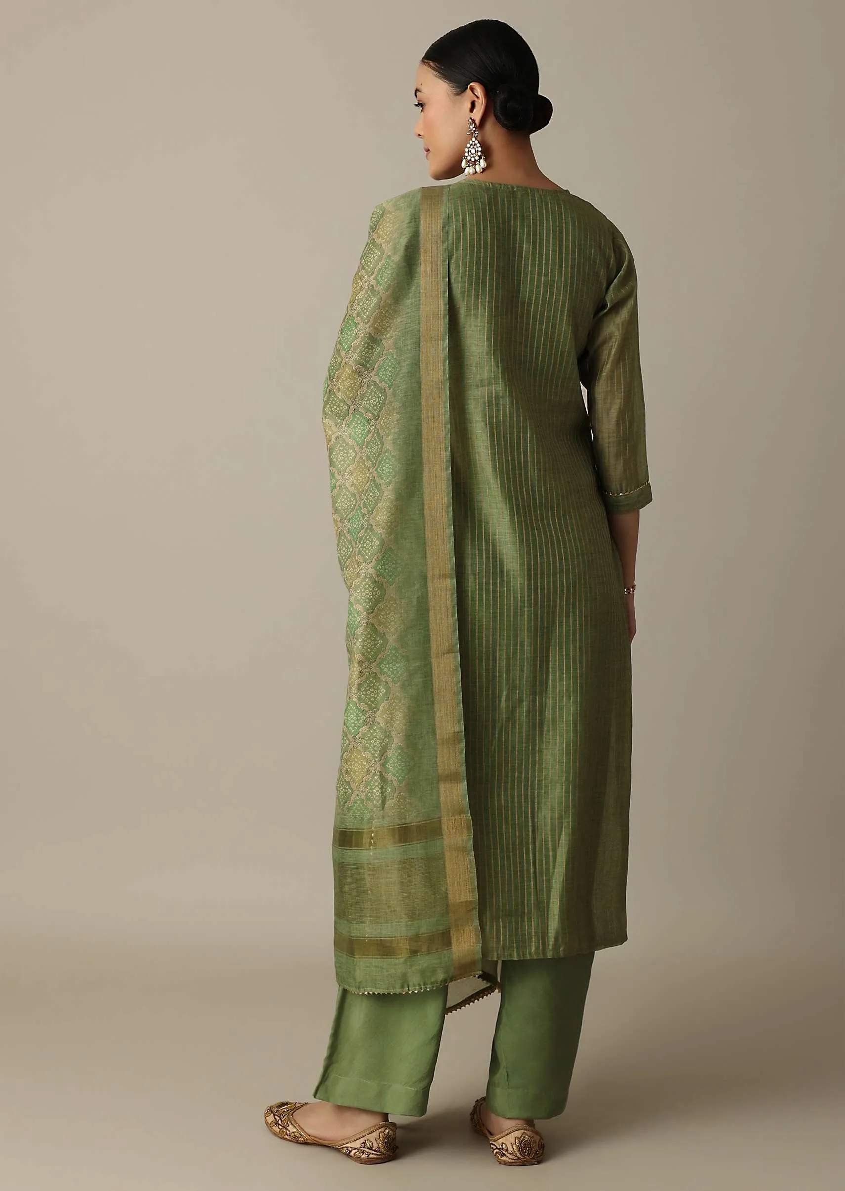 Glamorous Green Gotta Patti Work Kurti Pant Set