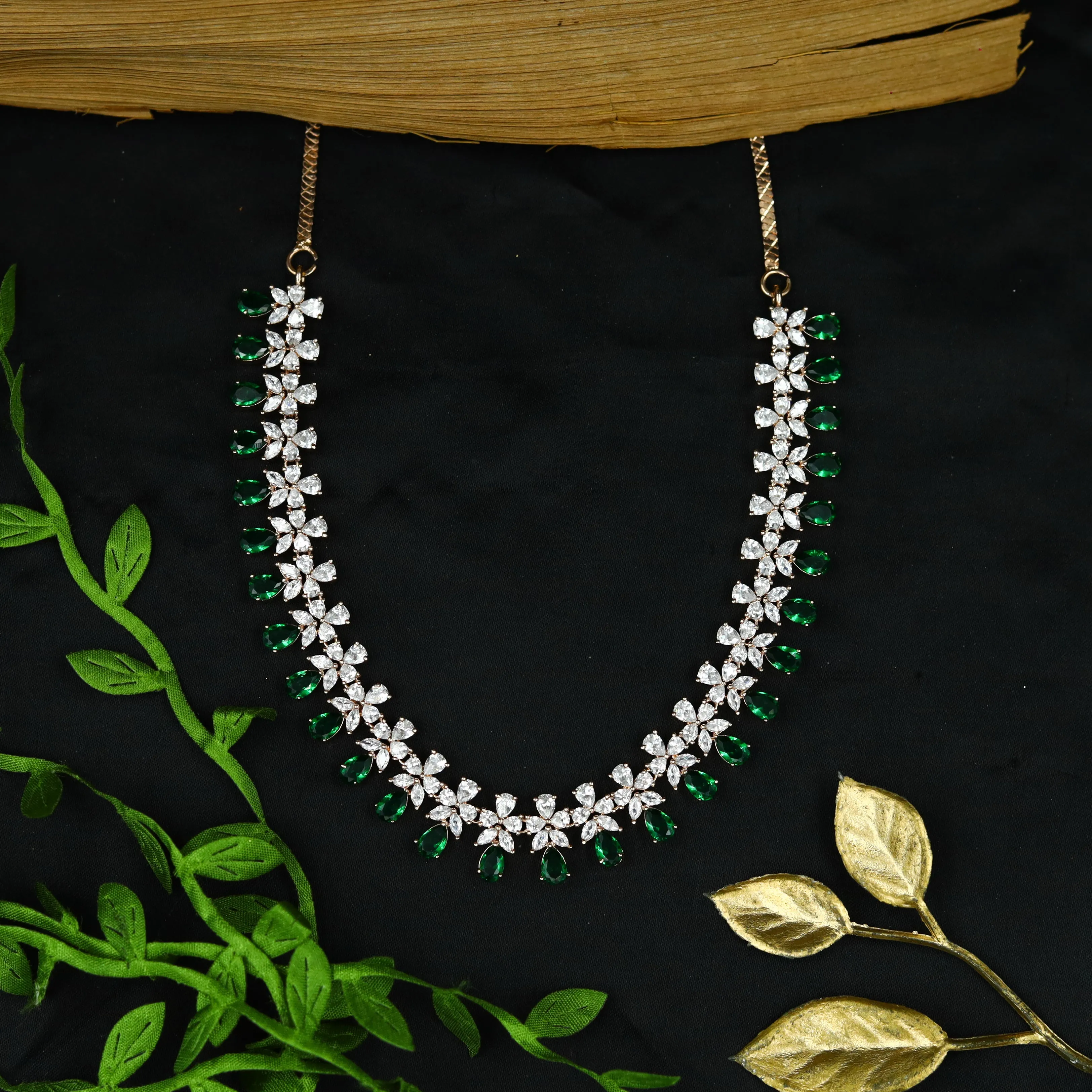 Green Zircon/AD Necklace Set 13170-9984