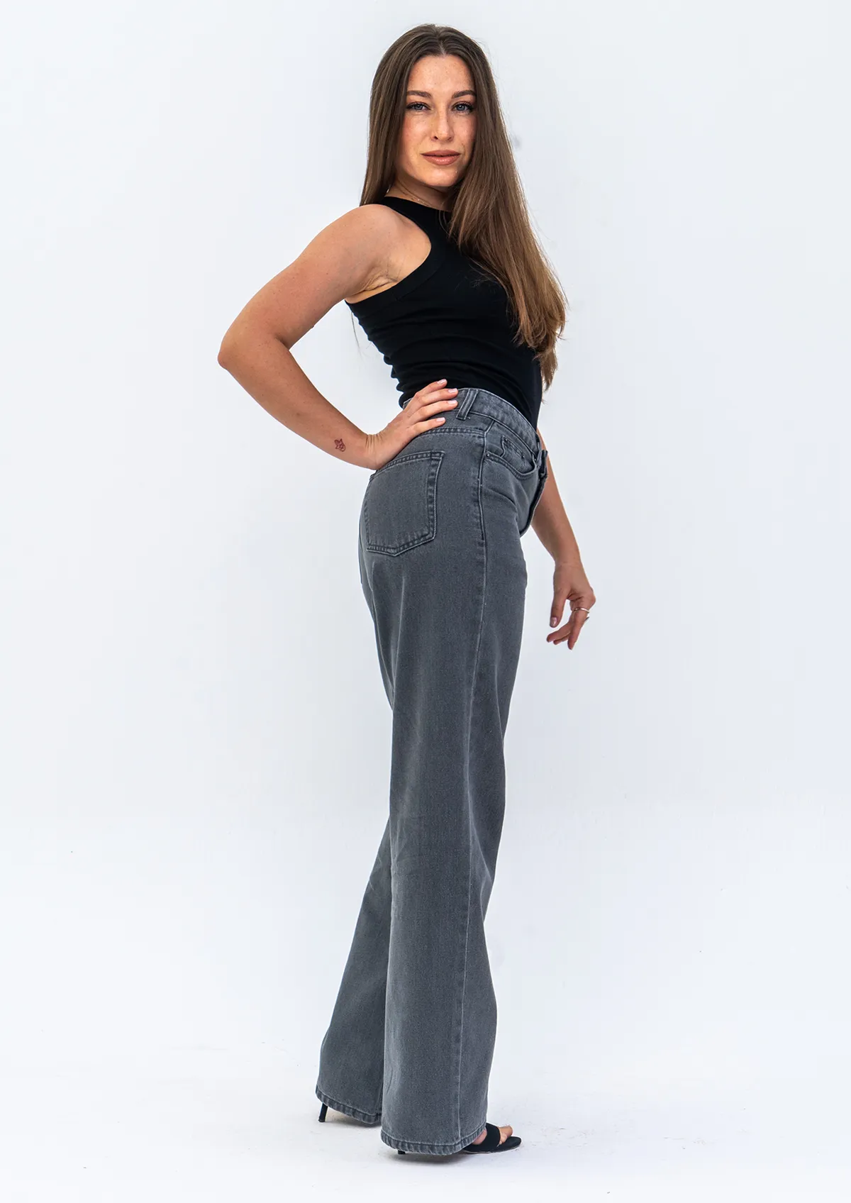 Grey Wide Leg Jeans