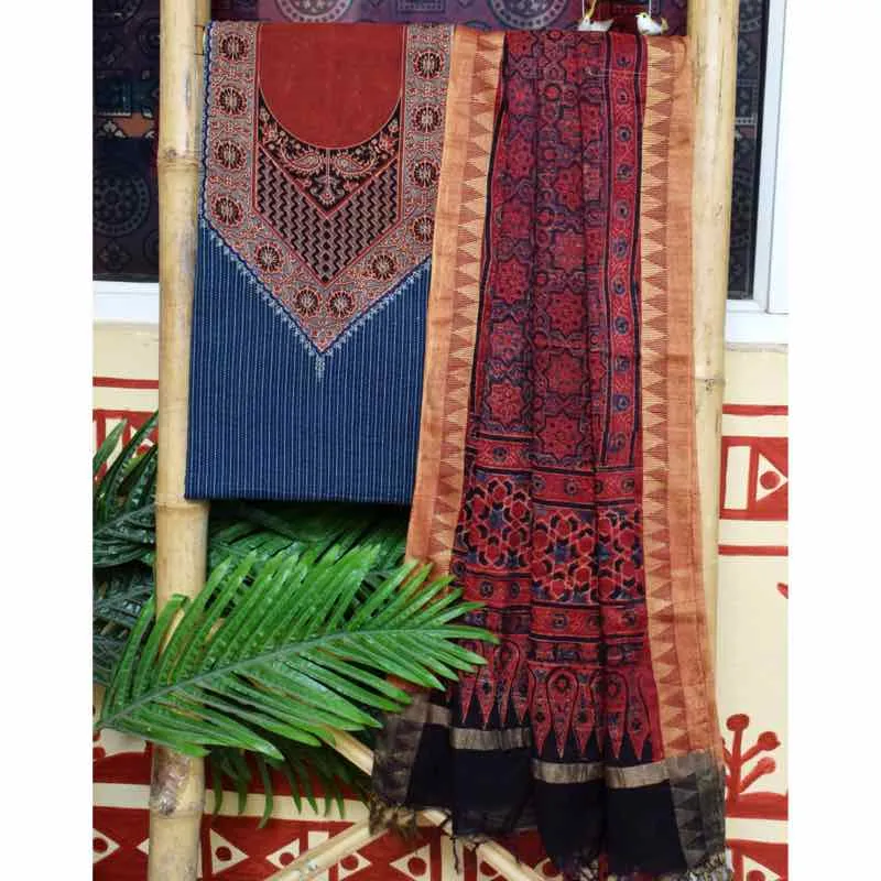 Indigo Kantha Naturally Dyed  Ajrakh Block Print Set