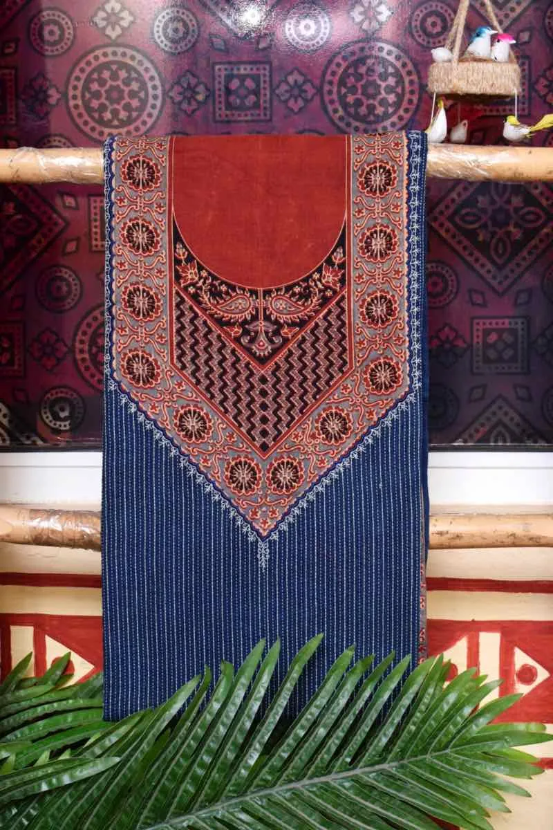 Indigo Kantha Naturally Dyed  Ajrakh Block Print Set