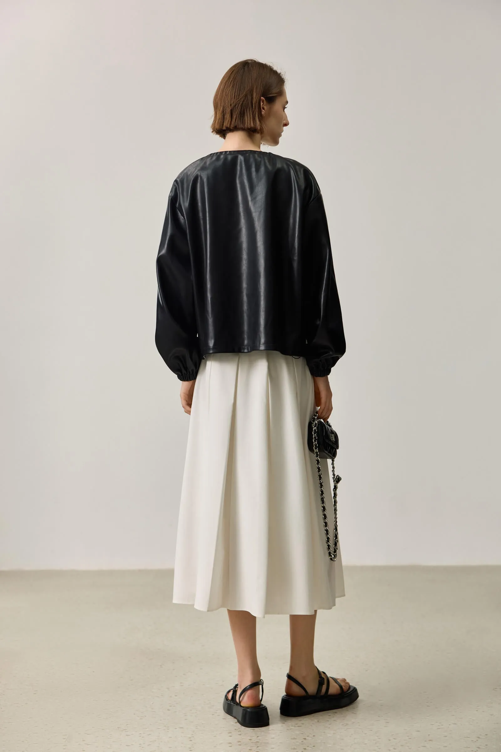 LILY Ruched PU Leather Jacket