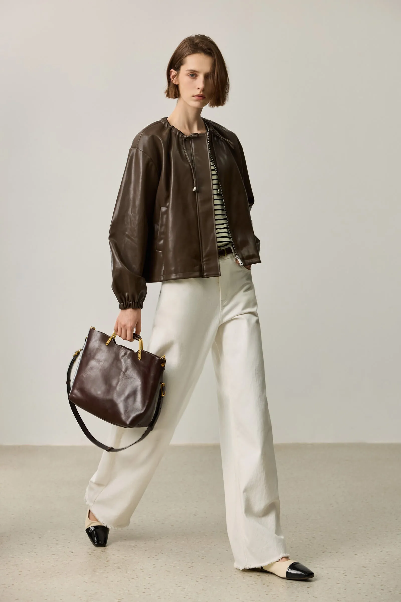 LILY Ruched PU Leather Jacket