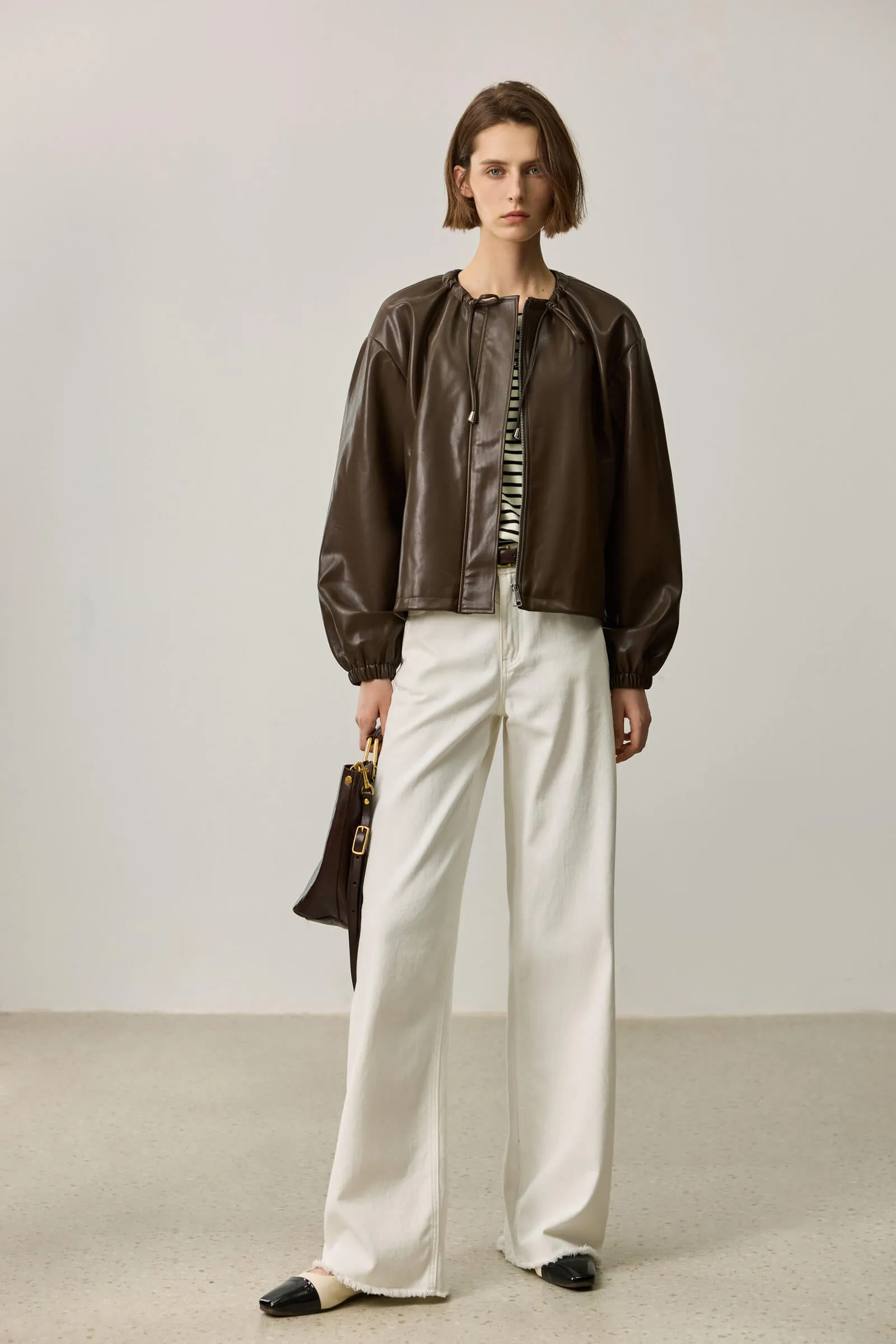 LILY Ruched PU Leather Jacket