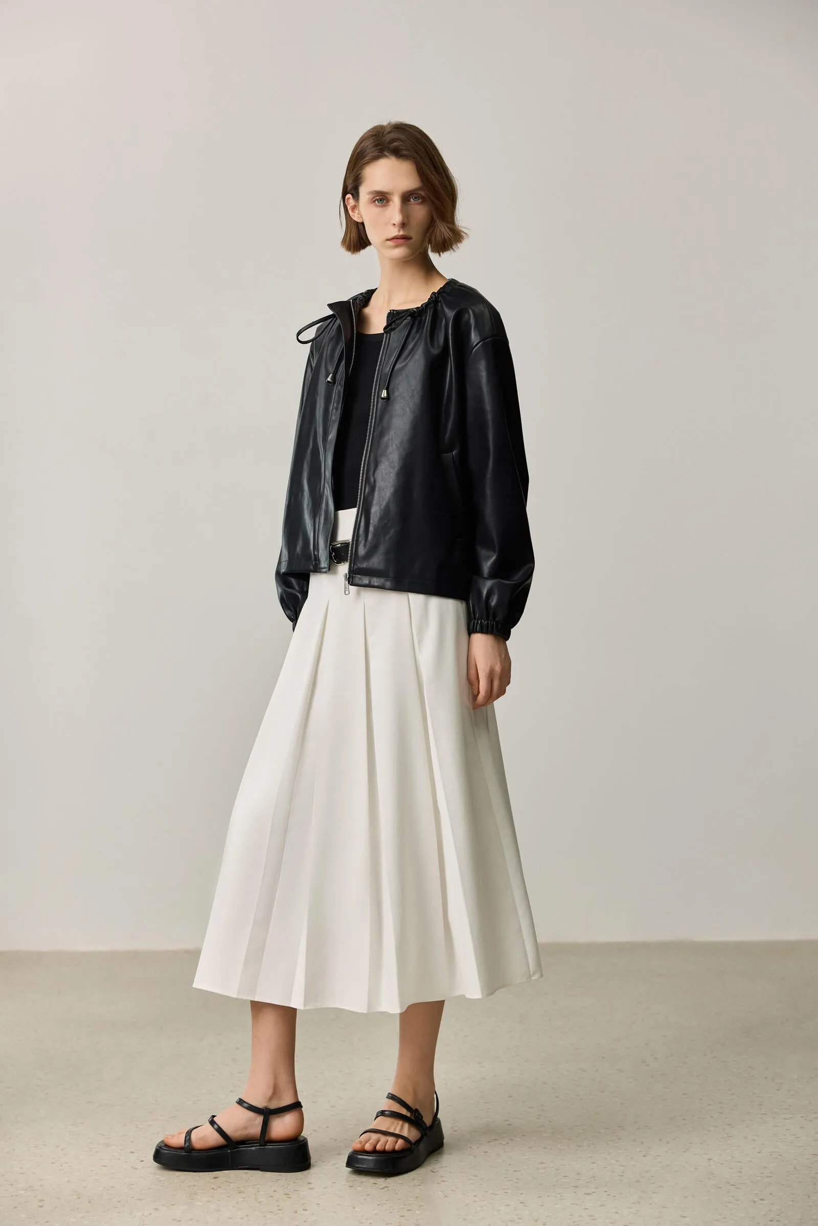 LILY Ruched PU Leather Jacket