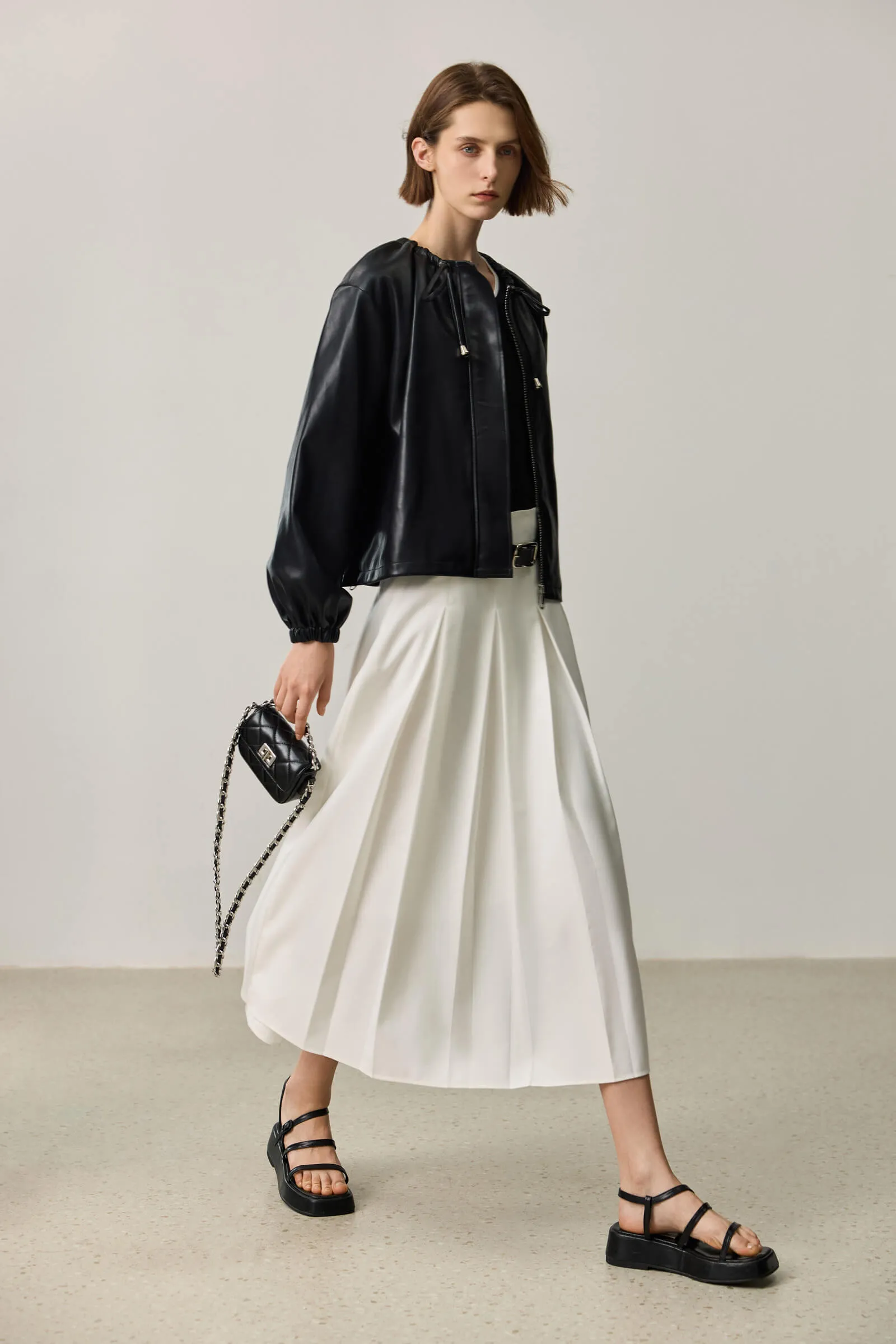 LILY Ruched PU Leather Jacket