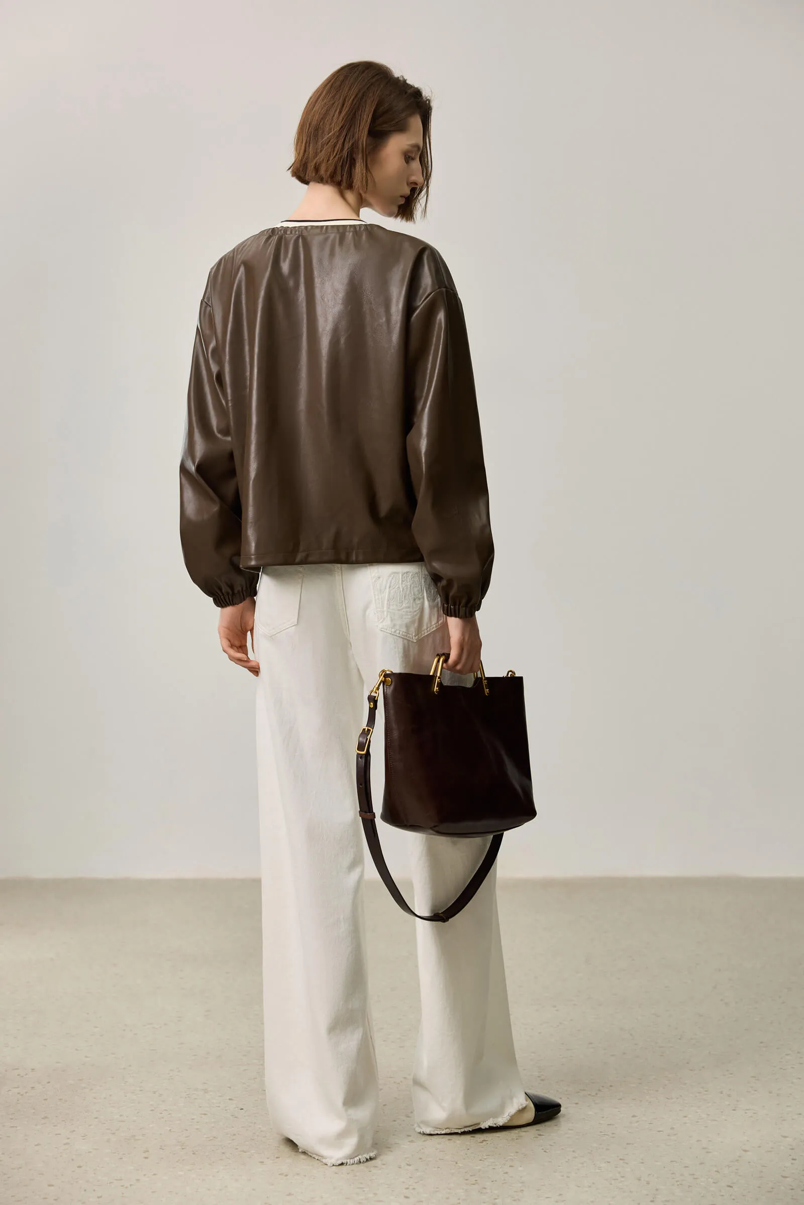 LILY Ruched PU Leather Jacket