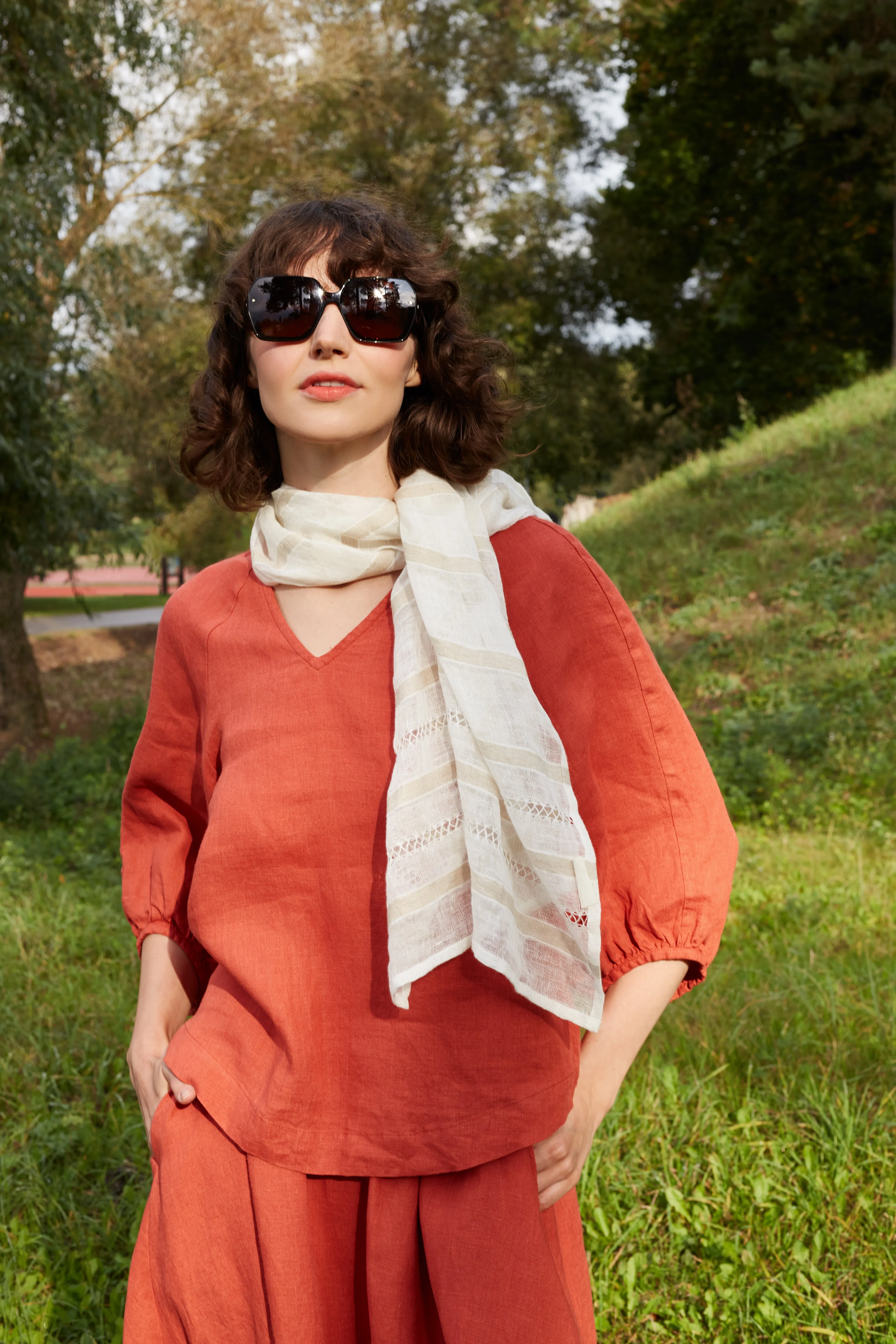Linen Boho Style ASTRA Set of Blouse & Midi Linen Skirt