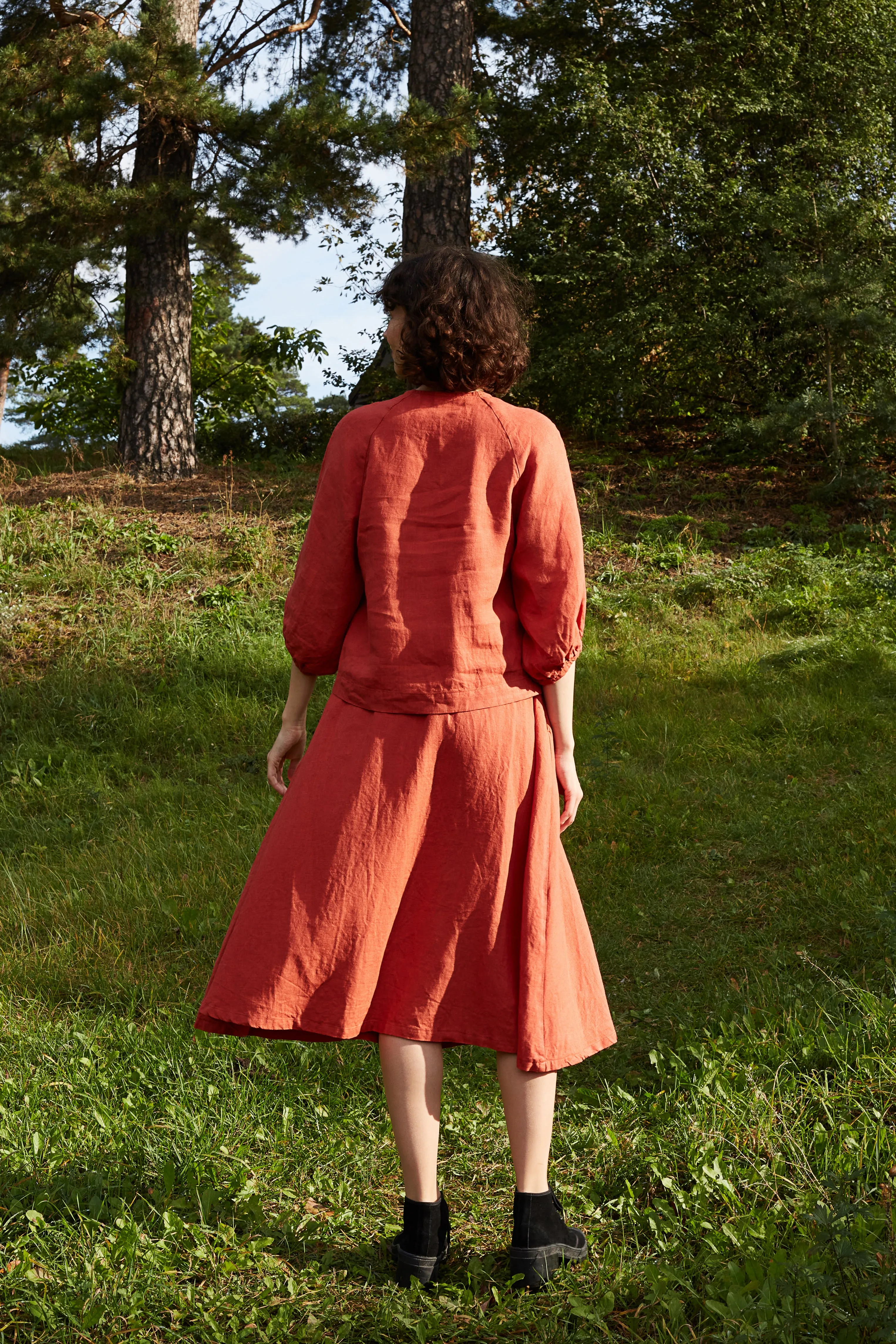 Linen Boho Style ASTRA Set of Blouse & Midi Linen Skirt