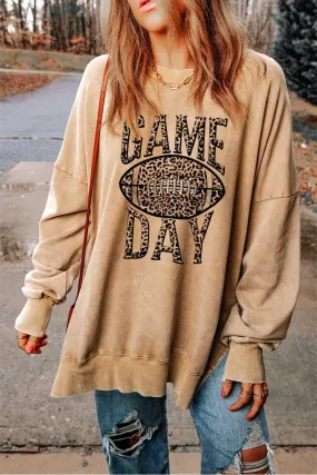Loose Leopard GAME DAY Graphic Sweatshirt: Khaki / 75%Polyester 25%Cotton / L
