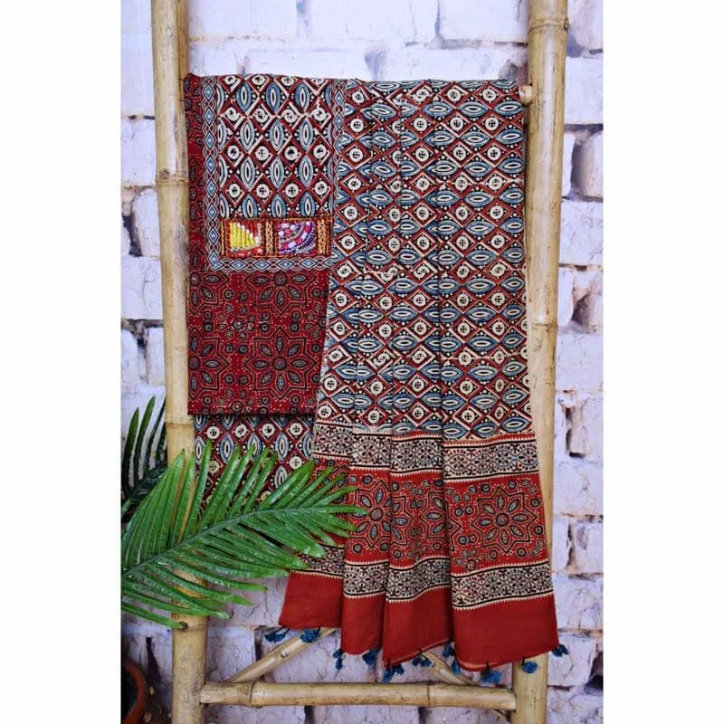Madder Ajrakh Block Print Patchwork Suit