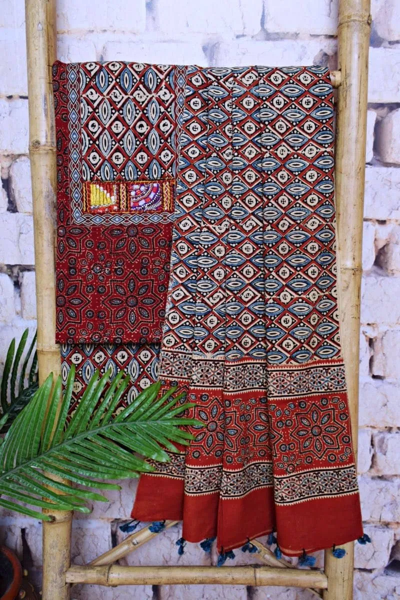 Madder Ajrakh Block Print Patchwork Suit