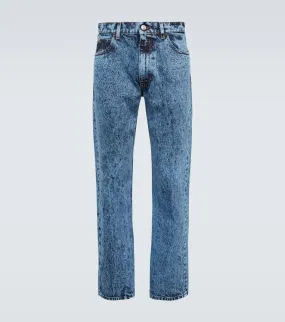 Marni straight leg jeans with leather trim, blue