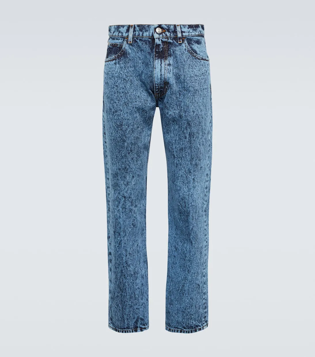 Marni straight leg jeans with leather trim, blue