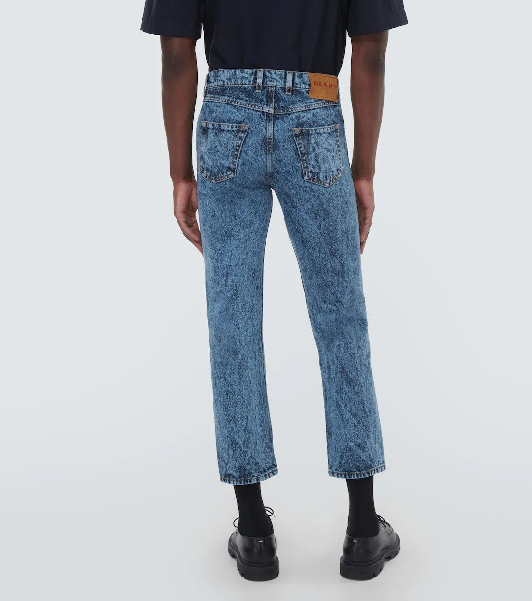Marni straight leg jeans with leather trim, blue