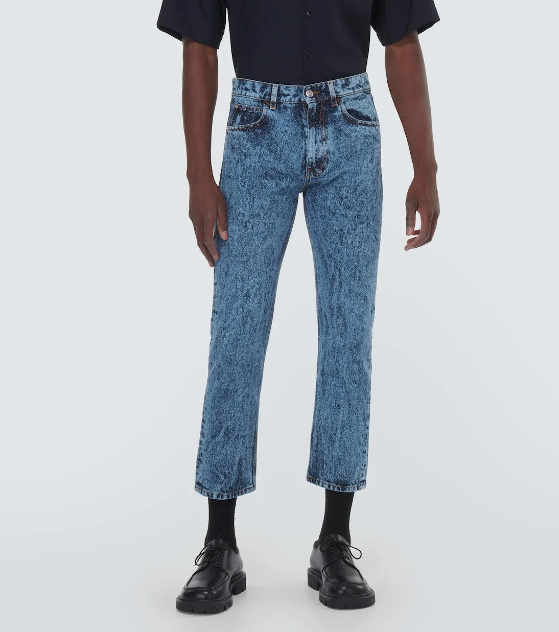 Marni straight leg jeans with leather trim, blue