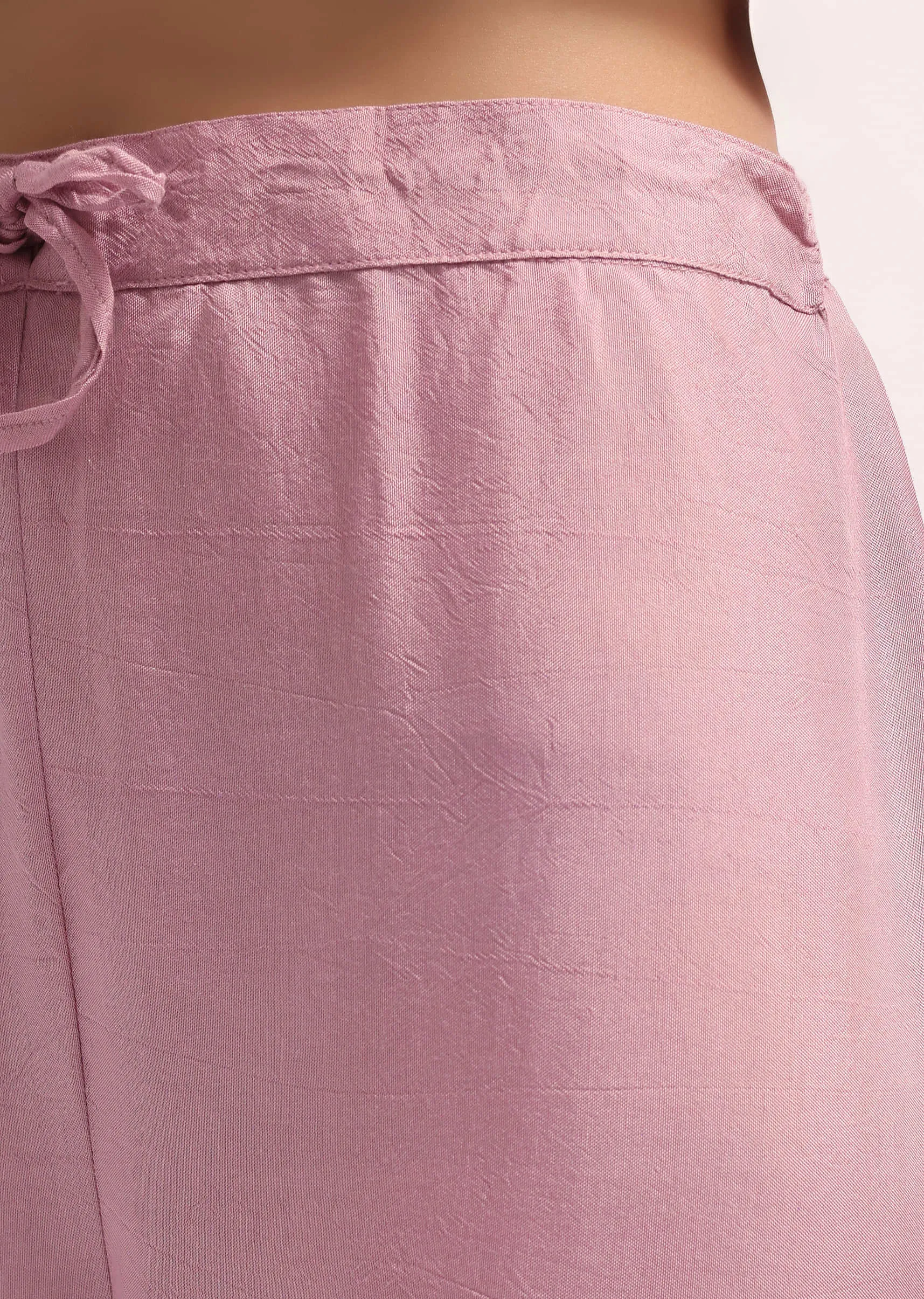 Mauve Pink Organza Kurta Pant Set With Resham Work