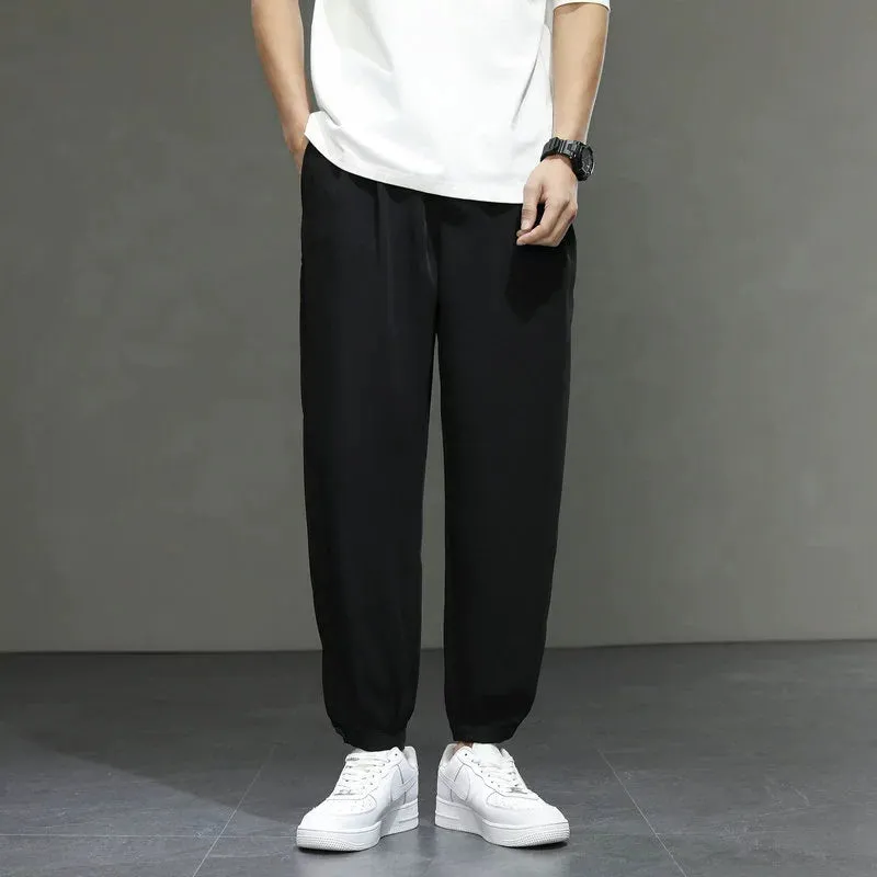 Men's Casual Loose Elastic Waist Sports Ninth Pants