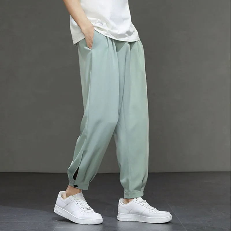 Men's Casual Loose Elastic Waist Sports Ninth Pants
