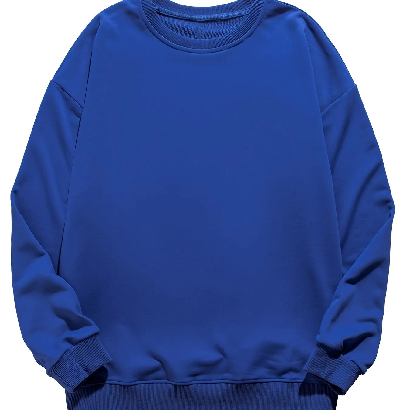 Men's Twill Drop Shoulder Blue Round Neck Pullover Sweatshirt