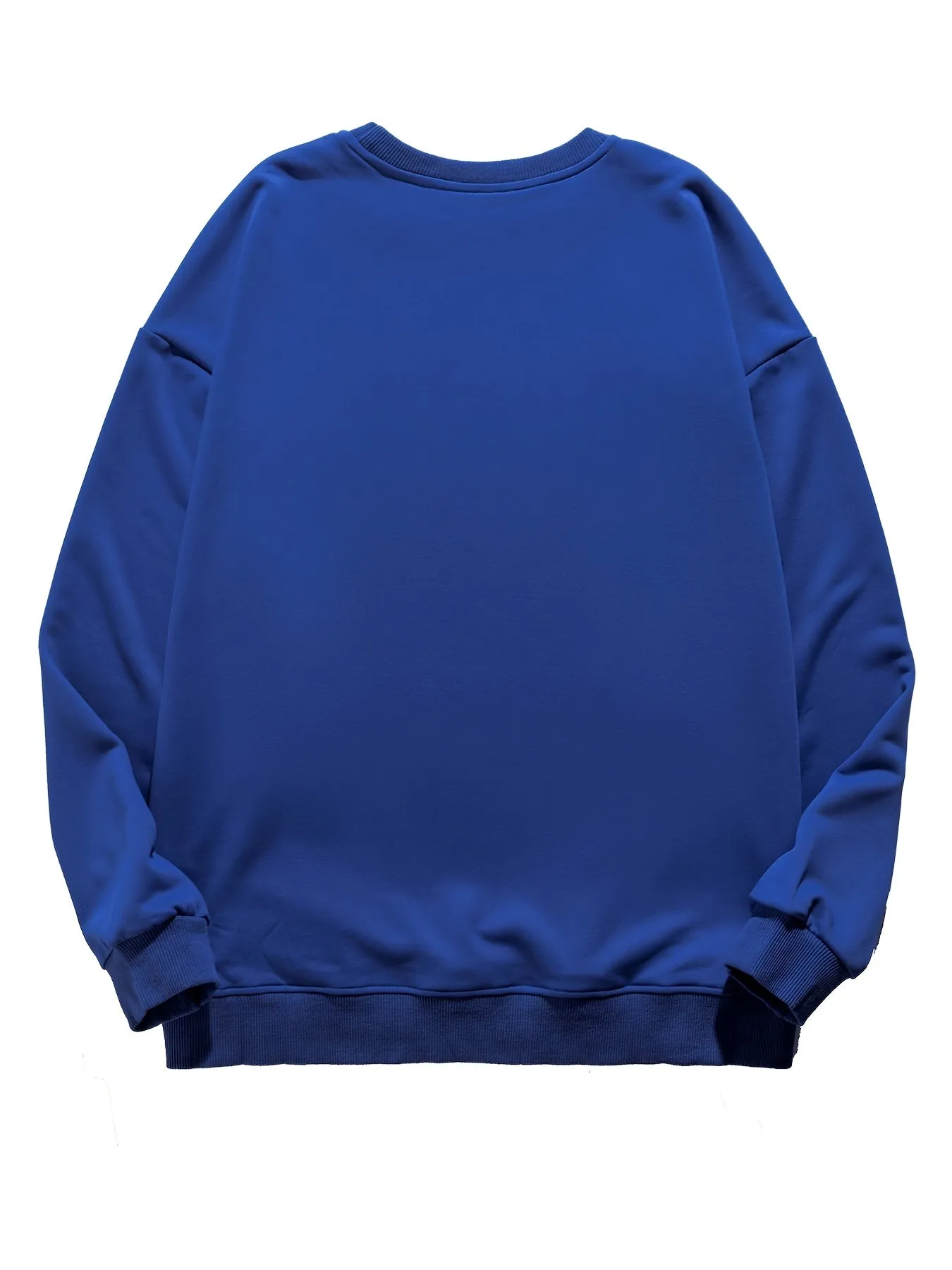 Men's Twill Drop Shoulder Blue Round Neck Pullover Sweatshirt