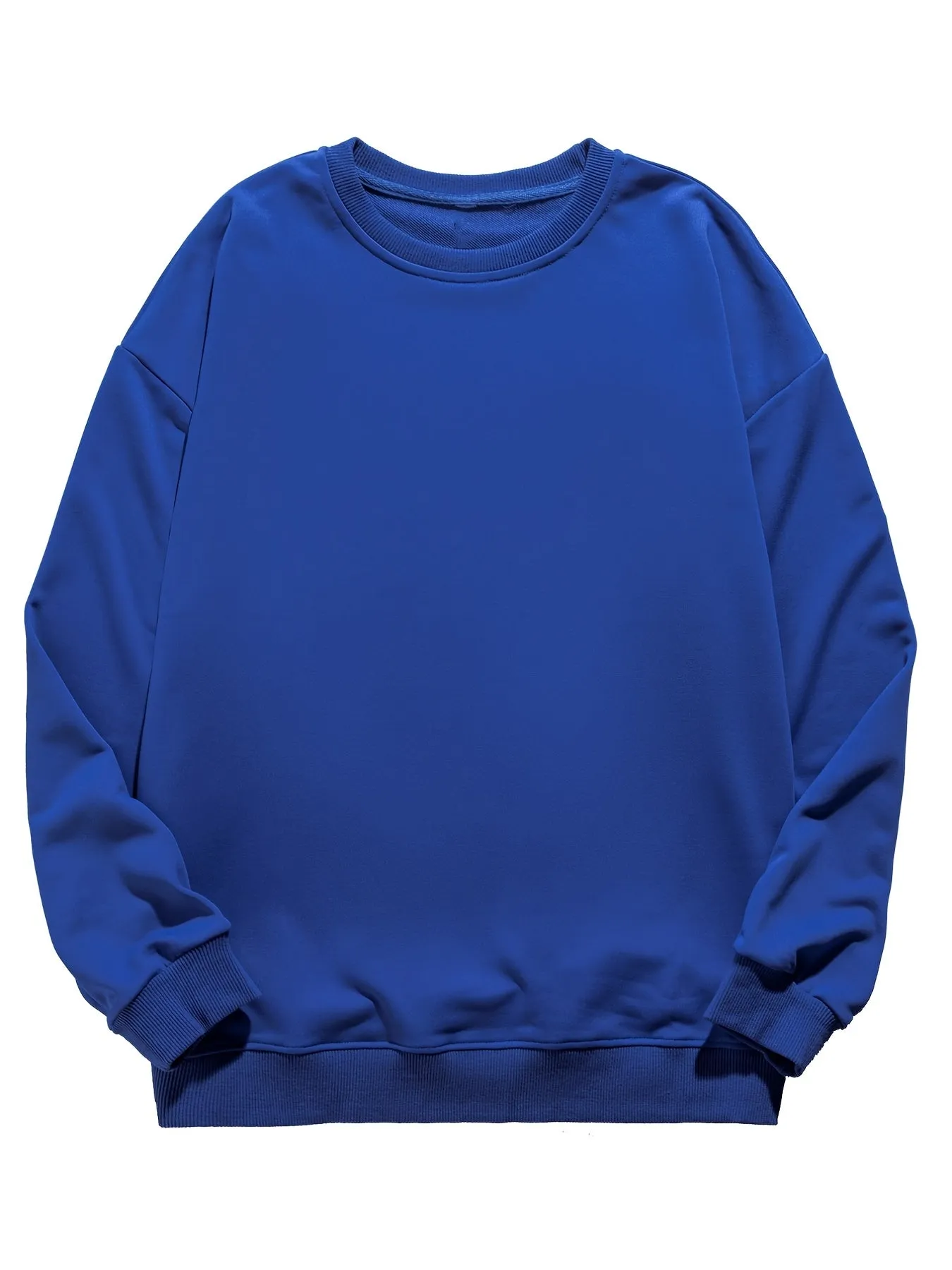 Men's Twill Drop Shoulder Blue Round Neck Pullover Sweatshirt