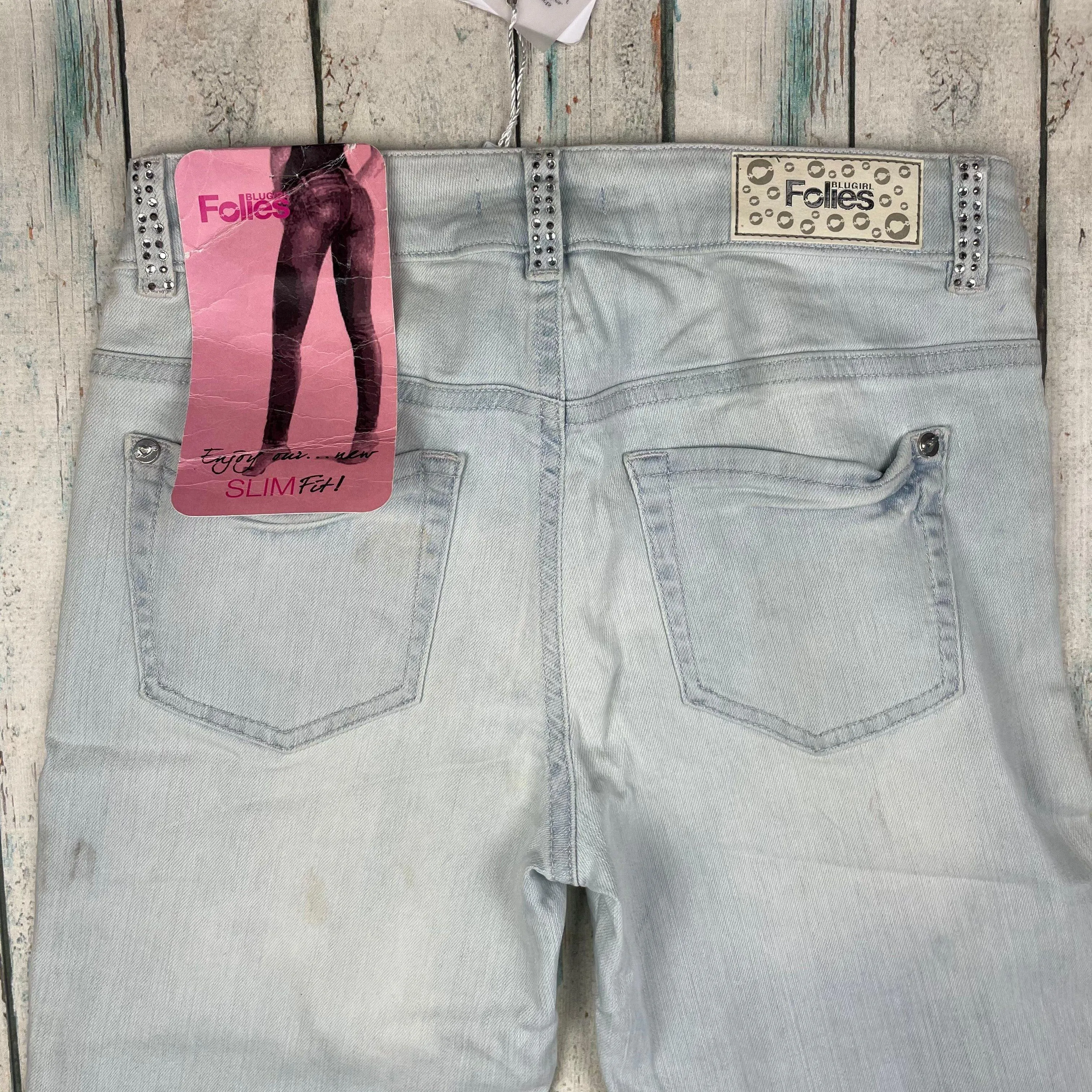 NWT -Blugirl Folies Jewelled Slim Fit Ripped Italian Jeans   -Size 27