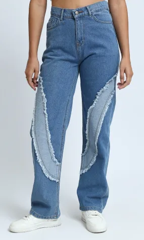 O199315 - Comfy Straight Leg Jeans with Front Distressed - Light Blue