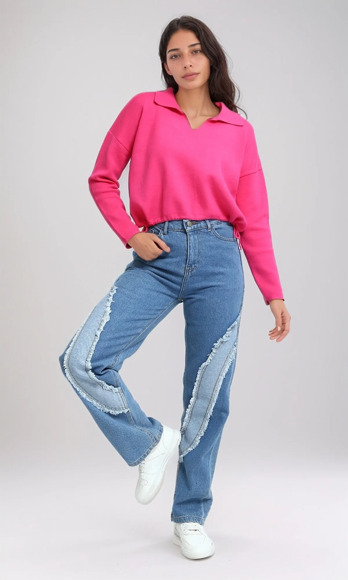O199315 - Comfy Straight Leg Jeans with Front Distressed - Light Blue