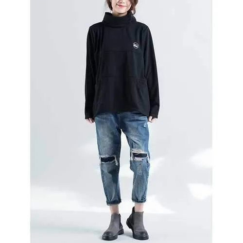 Plus Size Casual Women High Collar Sweatshirts