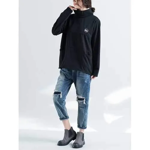 Plus Size Casual Women High Collar Sweatshirts