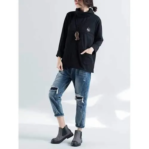Plus Size Casual Women High Collar Sweatshirts