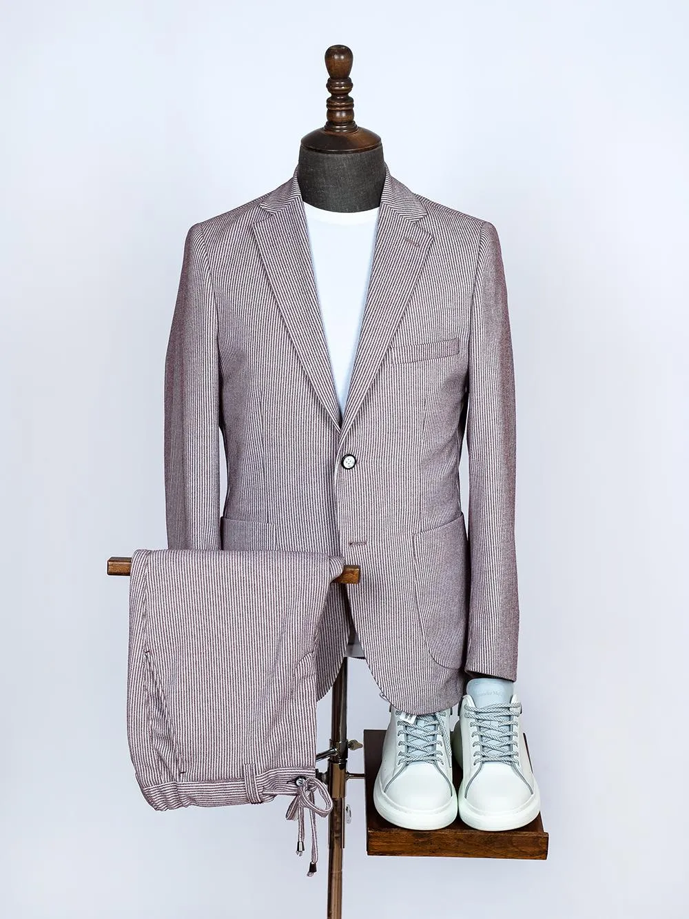 Red Pure Linen Men Summer Suit