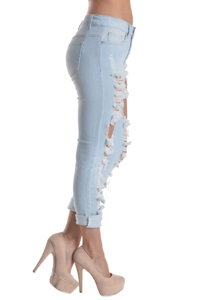 Ripped Roll-Up Skinny Jeans