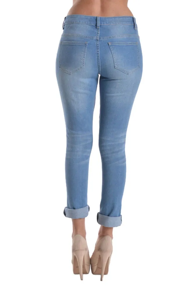 Ripped Roll-Up Skinny Jeans