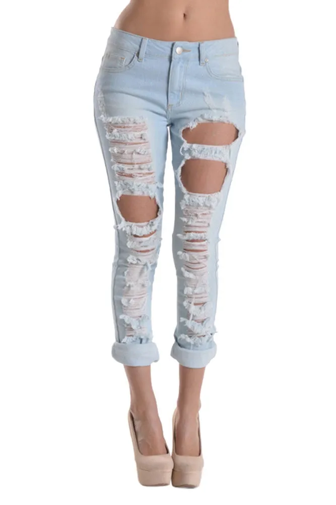 Ripped Roll-Up Skinny Jeans