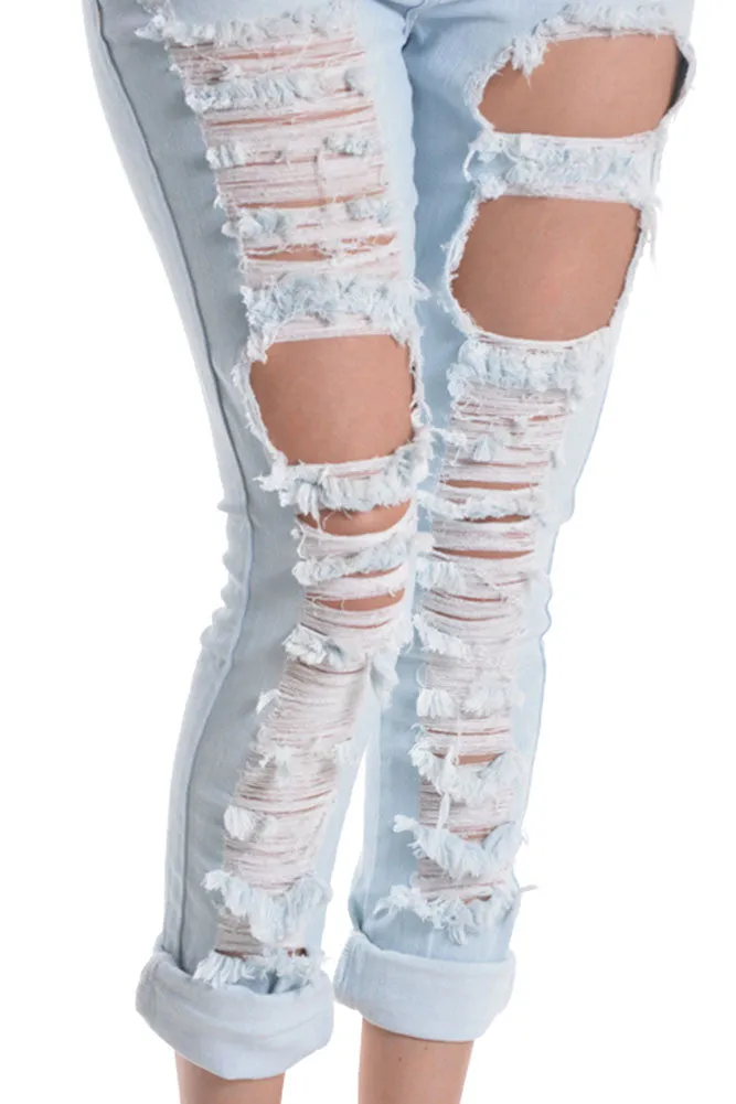 Ripped Roll-Up Skinny Jeans