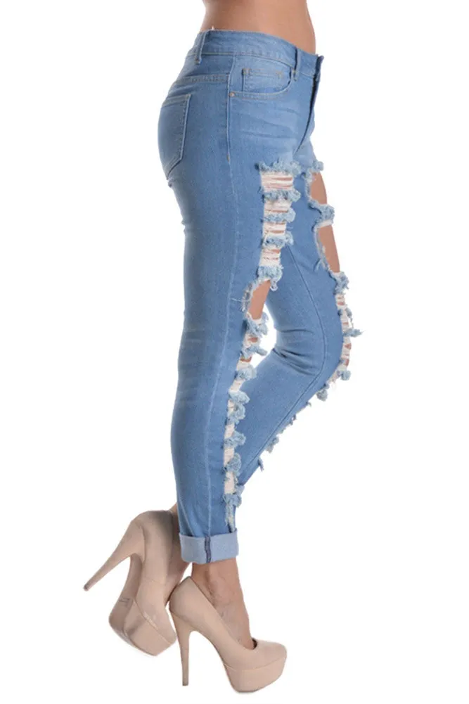 Ripped Roll-Up Skinny Jeans
